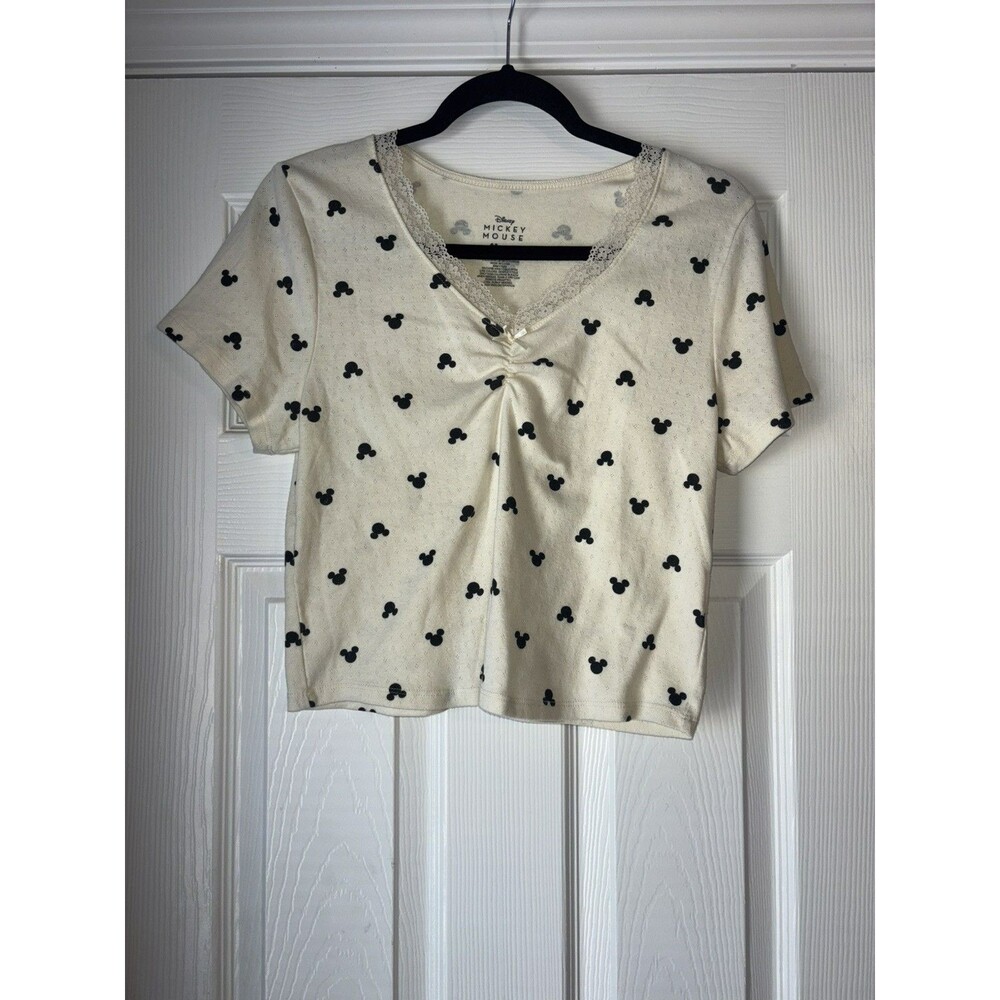 Disney Mickey Mouse Blouse T Shirt Size XL Crop Lace